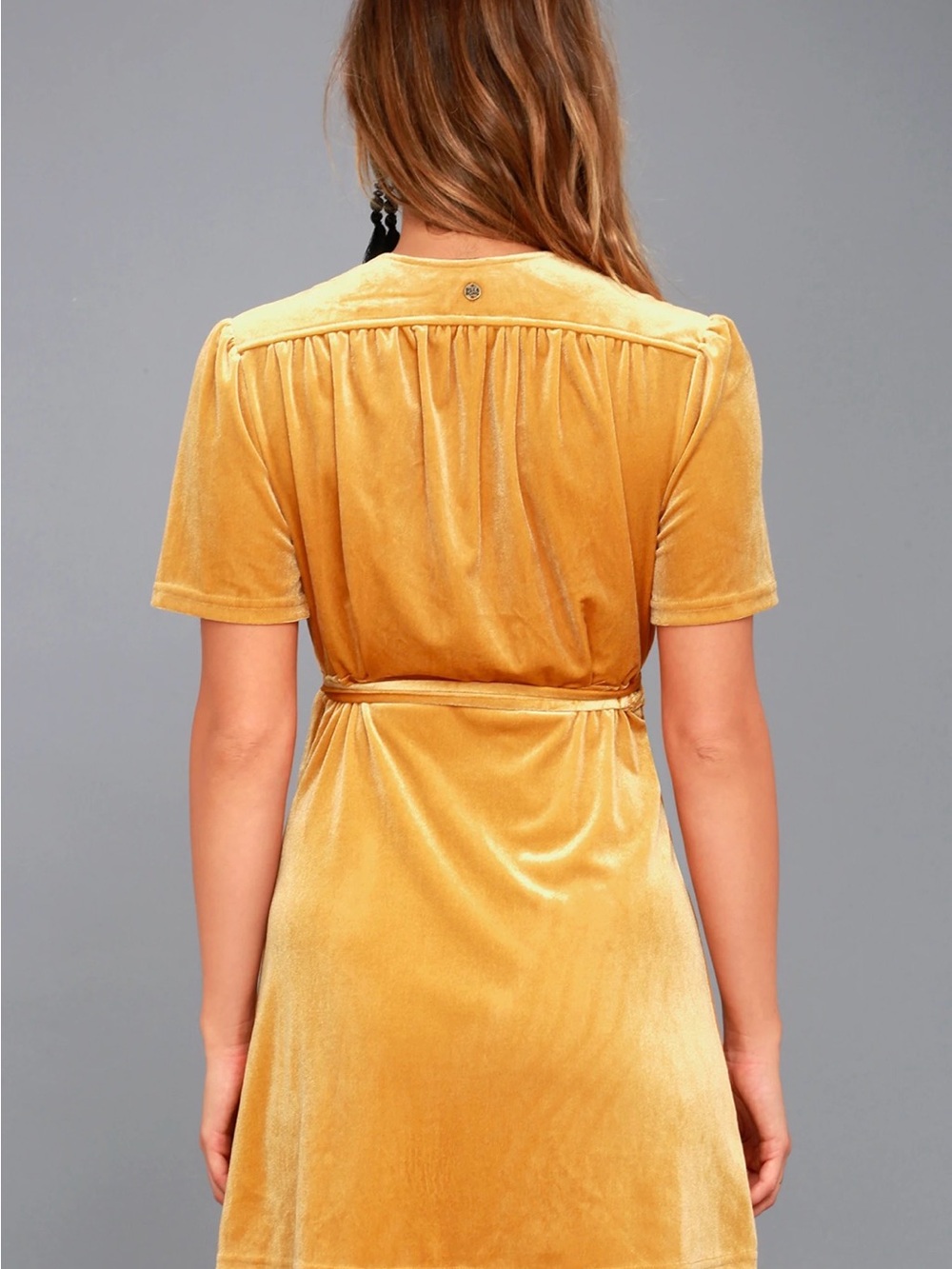 Billabong Orange Mustard Velvet Lush For Life Wrap Dress Size L NWTs - Picture 6 of 8